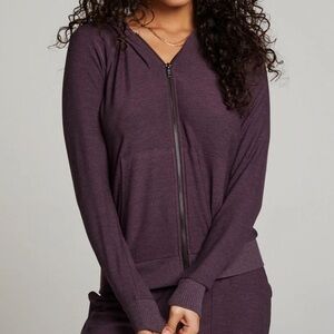 nwt CHASER Raglan Long Sleeve Zip Up Hoodie in Plum Purple
